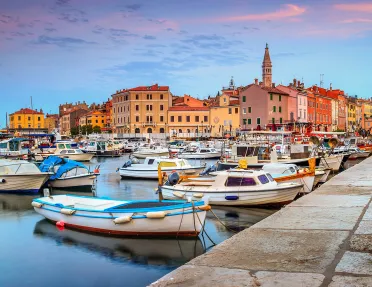 Stunning romantic old town of Rovinj with magical sunrise,Istrian Peninsula,Croatia,Europe