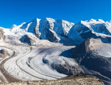 Snowy mountain trails in the Swiss Alps.