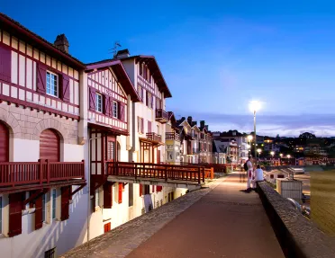 Traditional Labourdine Houses of Saint de Luz at Night, Basque Country, France