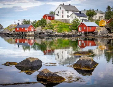 Coast Red Boat Houses Norway