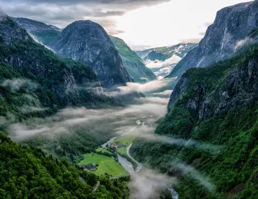 Misty Norwegian fjord