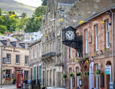 street lined with historic stone buildings