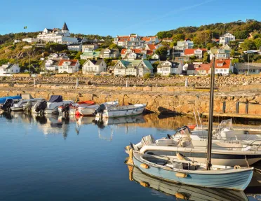 Small boats docked in a small port