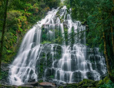 Large waterfall with cascading waterfalls on a cliff