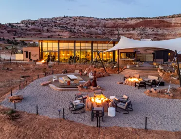 Fire pits outside of hotel