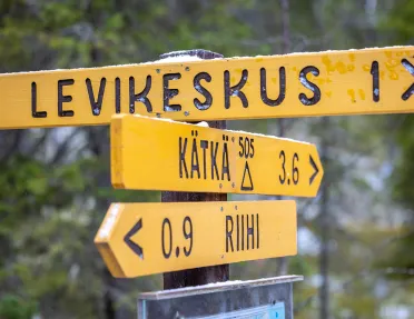 Yellow sing with three arrows pointing in different directions