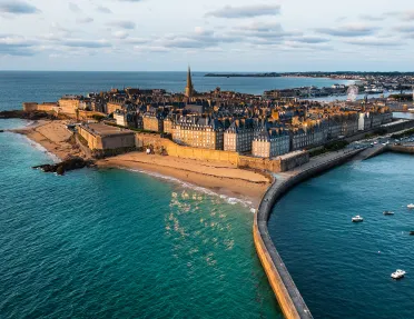 Rustic town on an island surrounded by the ocean
