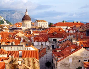 Town center with white stone and red buildings