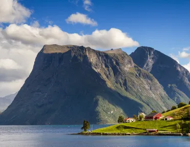 Large mountain with a large lake on the ground level