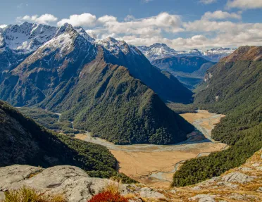 Large valley with mountains in the background