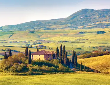 Wide shot of Tuscan countryside.