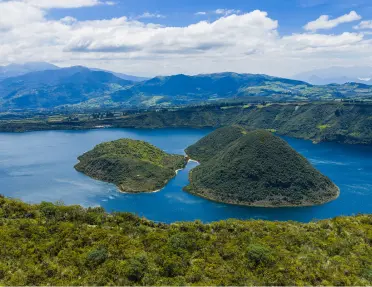 Large islands in a lake, surrounded by large forest