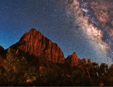 Night photo in Zion National Park, Utah with the Milky Way galaxy in the sky