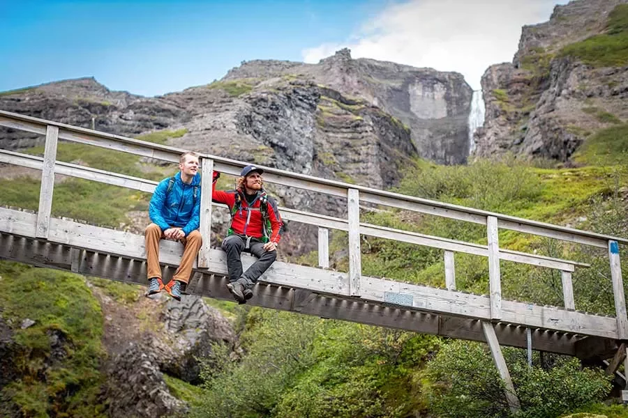 Iceland Ocean Cruise Walking &amp; Hiking Tour - Hikers on bridge