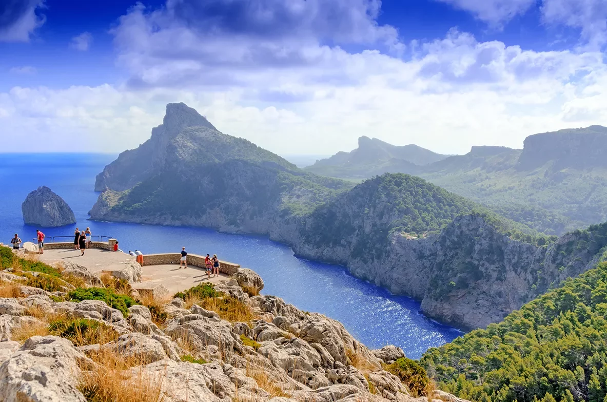 Coastal view of hikers in Mallorca