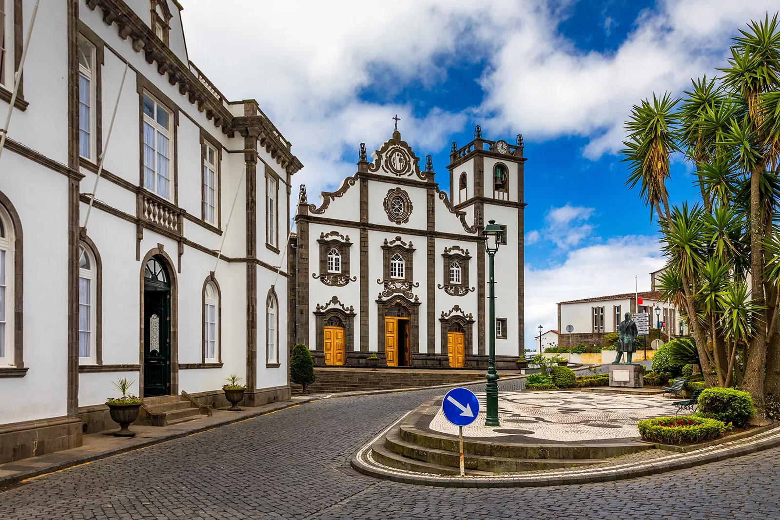 Nordeste village with white town buildings on the island of Sao Miguel, Azores, Portugal.