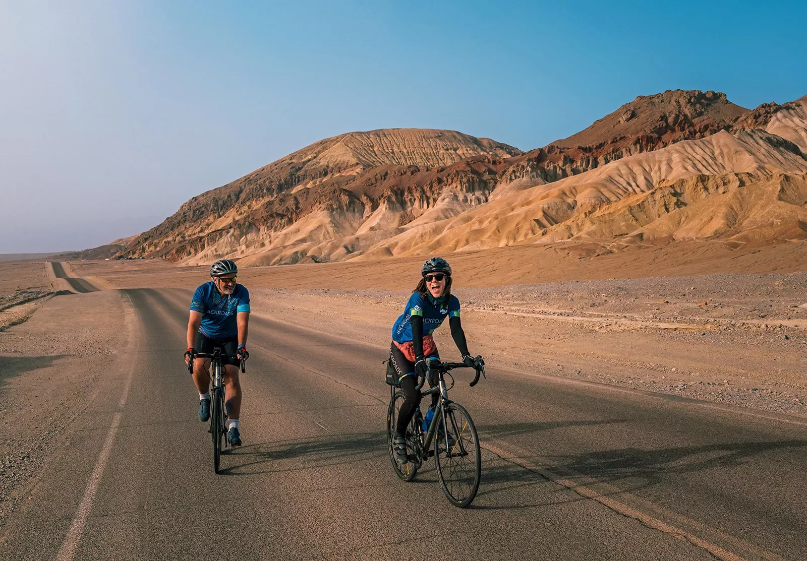Cyclists on California desert road