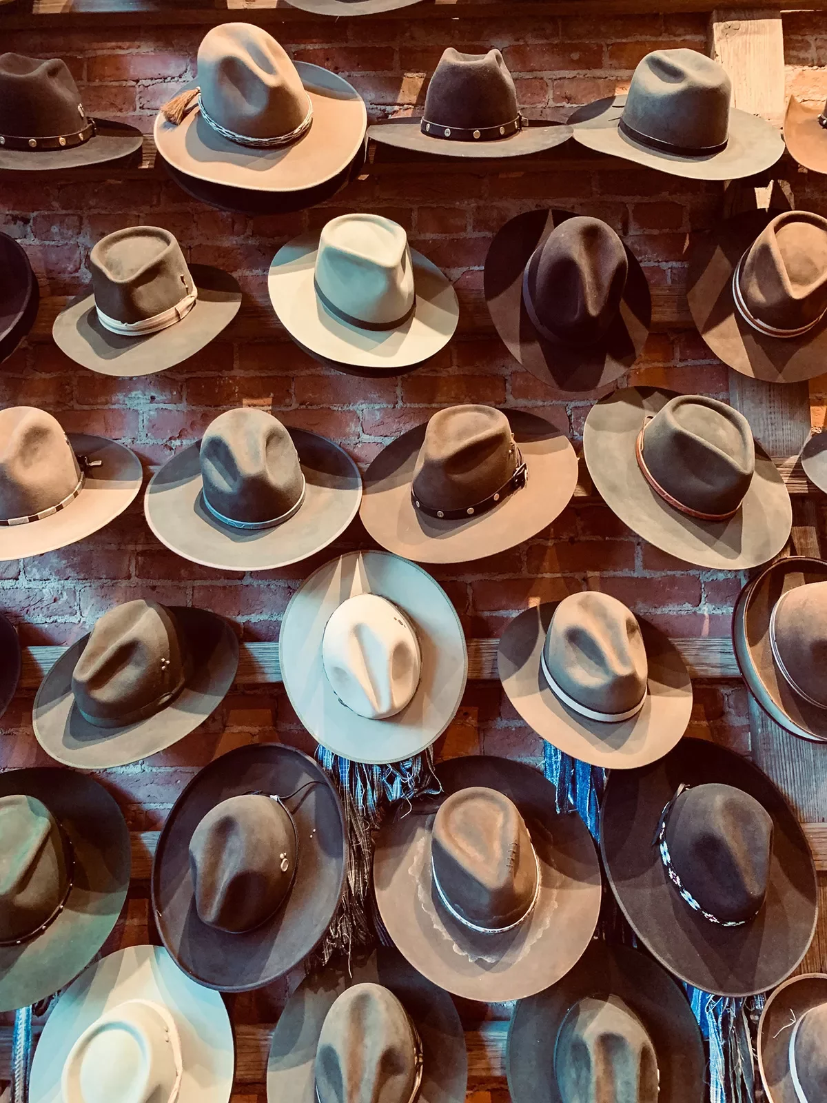 Colorful display of cowboy hats