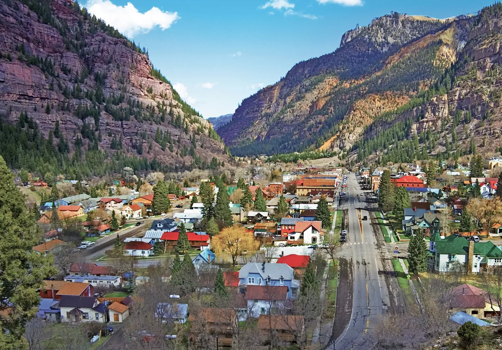 Aerial view of western mountain town