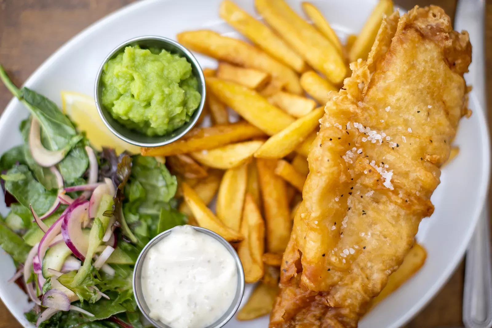 Plate Fish and Chips with Salad Ireland