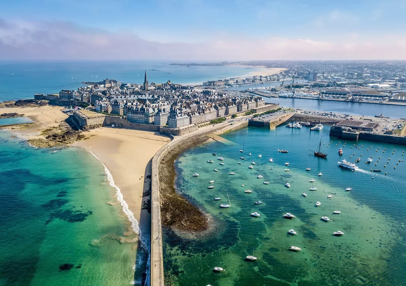 Aerial View of the City of Privateers on Sunset- Saint Malo in Brittany, France