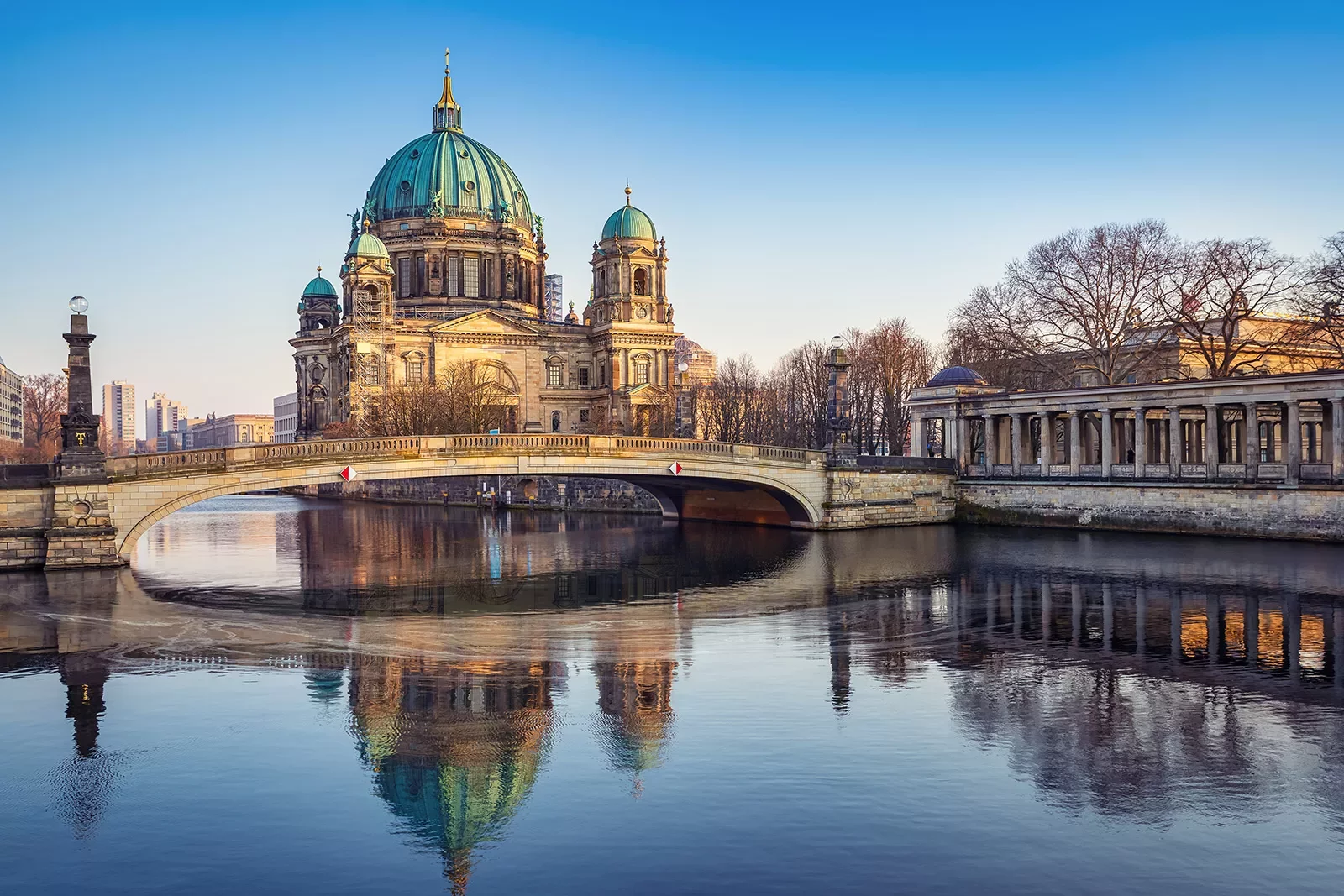 The Berlin Cathedral at sunset.