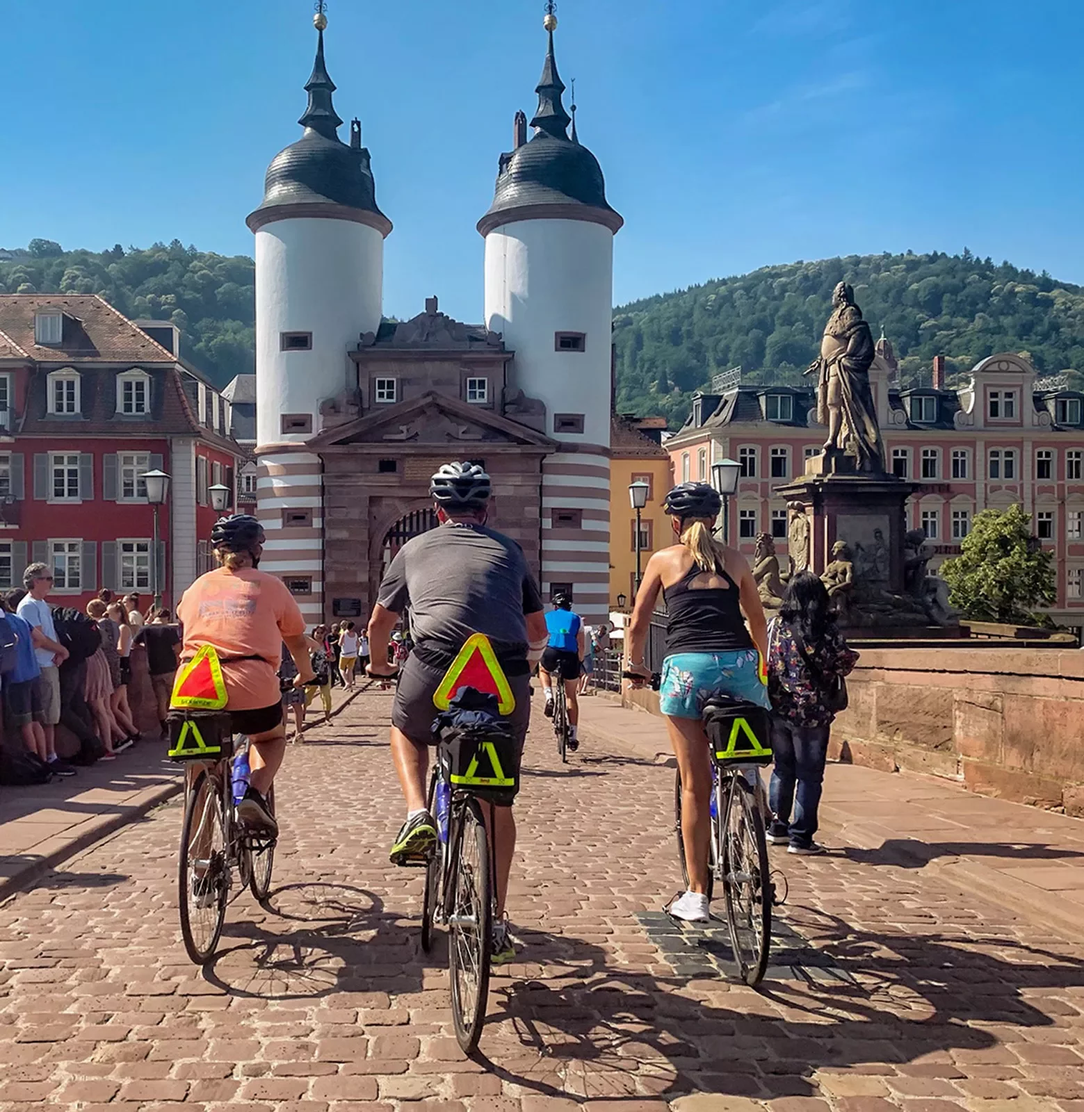 Bikers headed towards a castle
