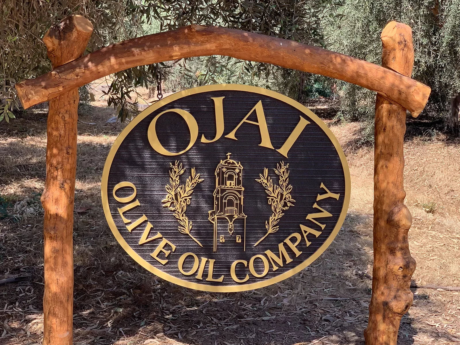 Shot of the &quot;OJAI OLIVE OIL COMPANY&quot; sign.