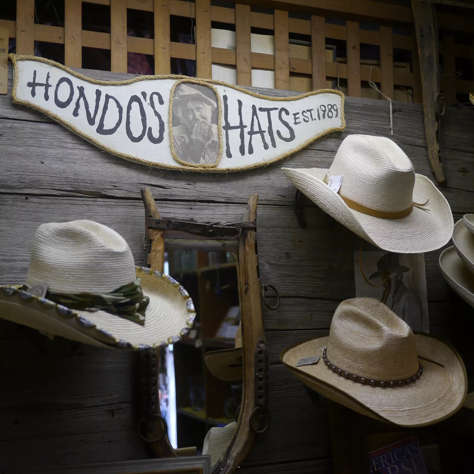 Display of authentic cowboy hats