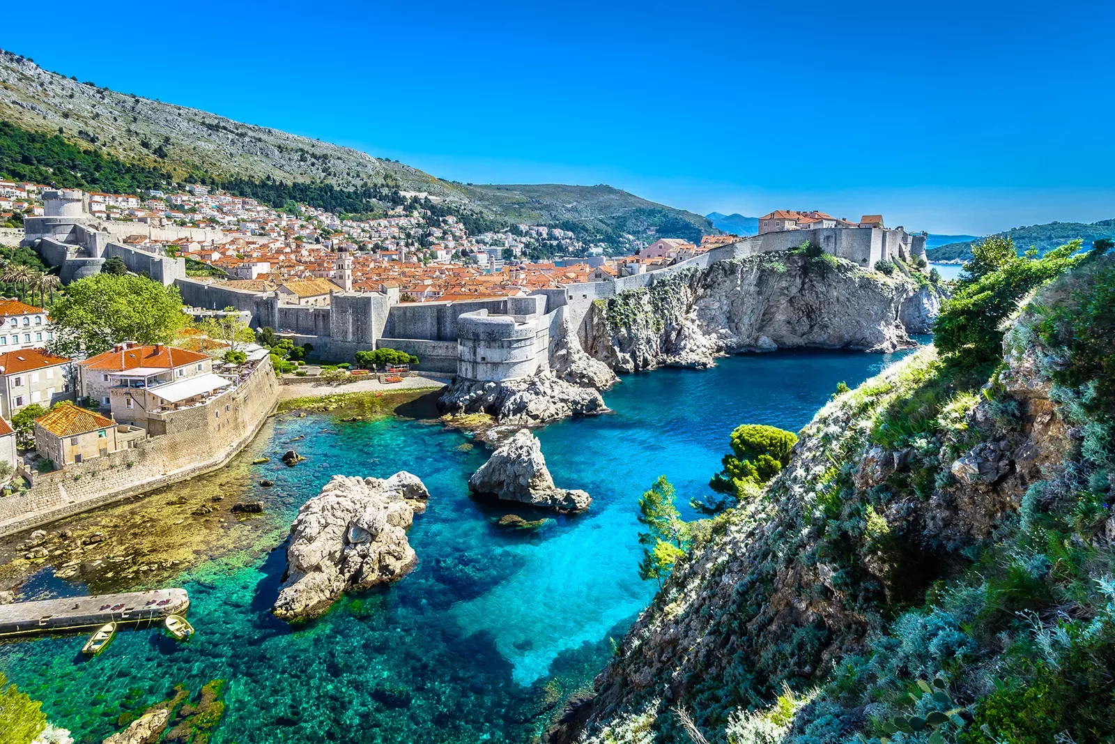 Wide shot of King's Landing, Dubrovnik. Coastal town.