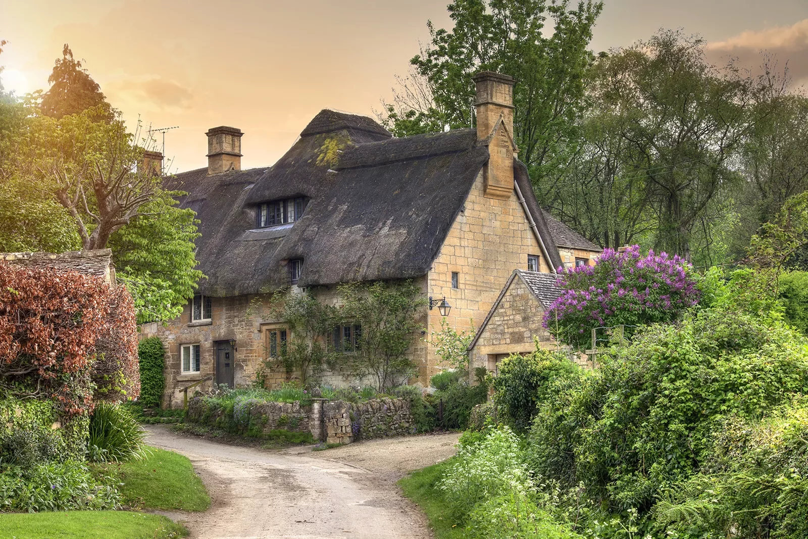 Traditional English cottage and flower garden.
