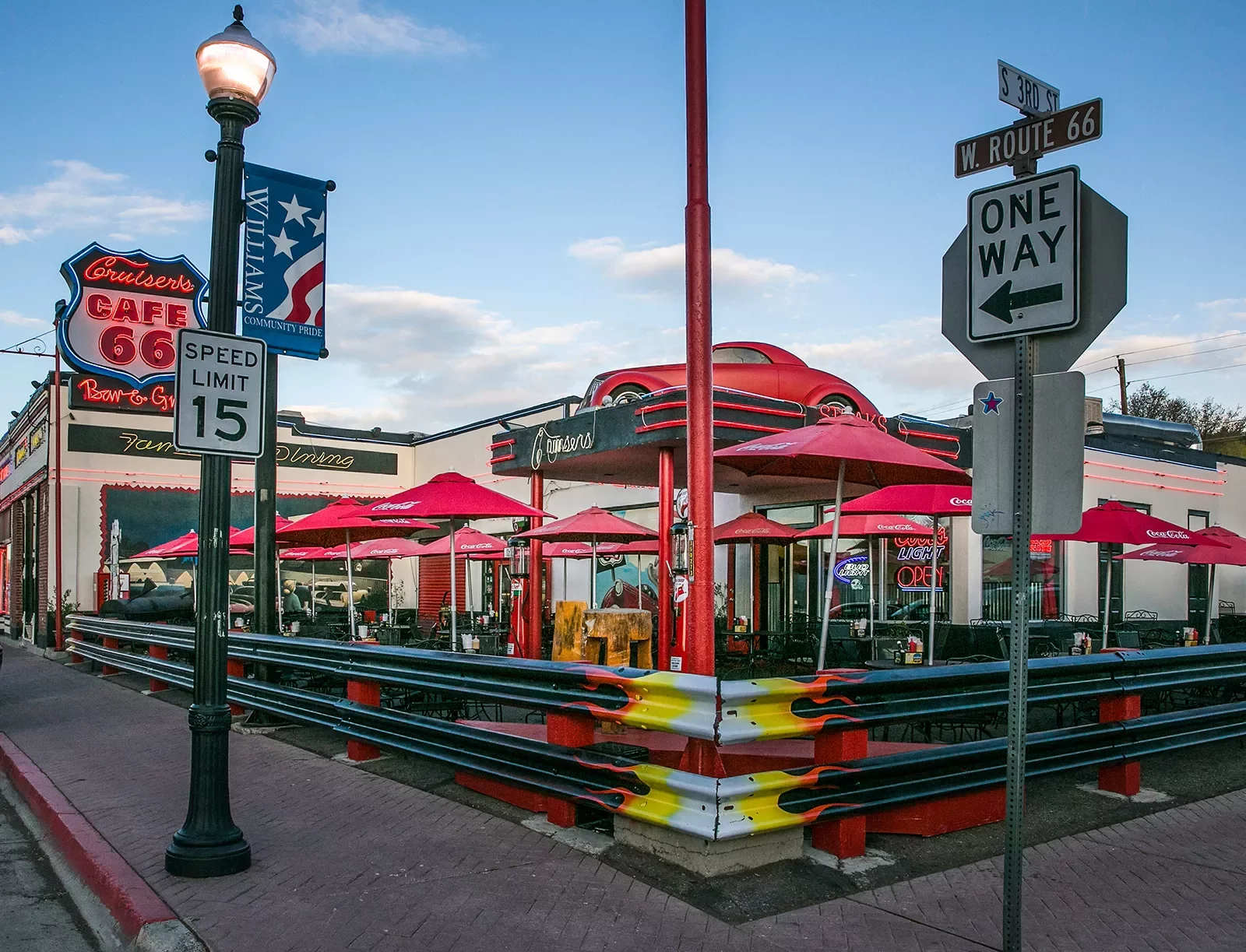 Shot of Route 66 car-themed diner.