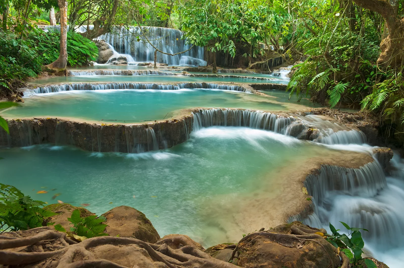 Waterfalls and pools in a jungle in Asia