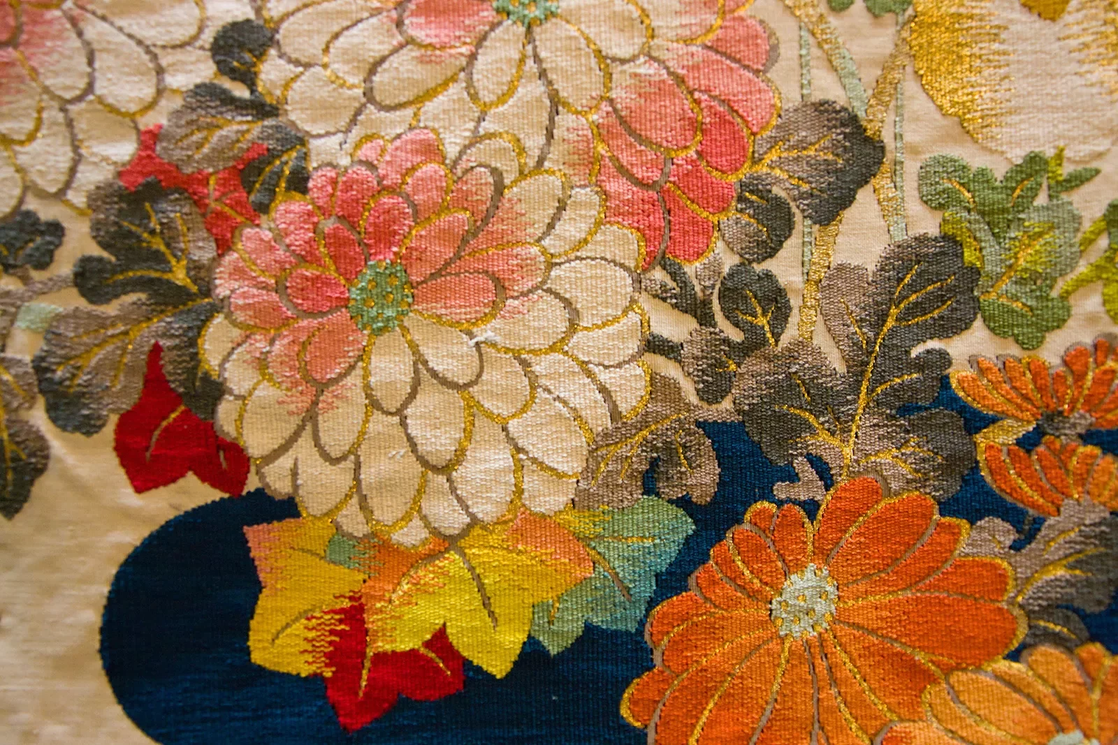 Detail of a painting of flowers done in a Japanese style
