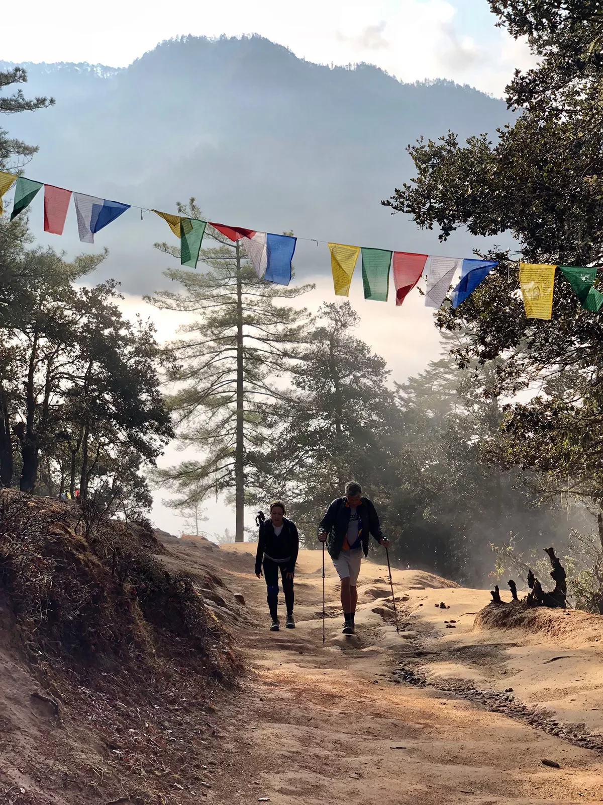 Hiking along a dirt hiking trail in Bhutan