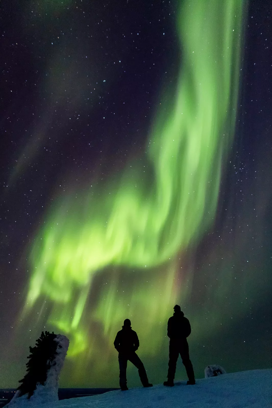 Silhouette Hikers Aurora Borealis Arctic