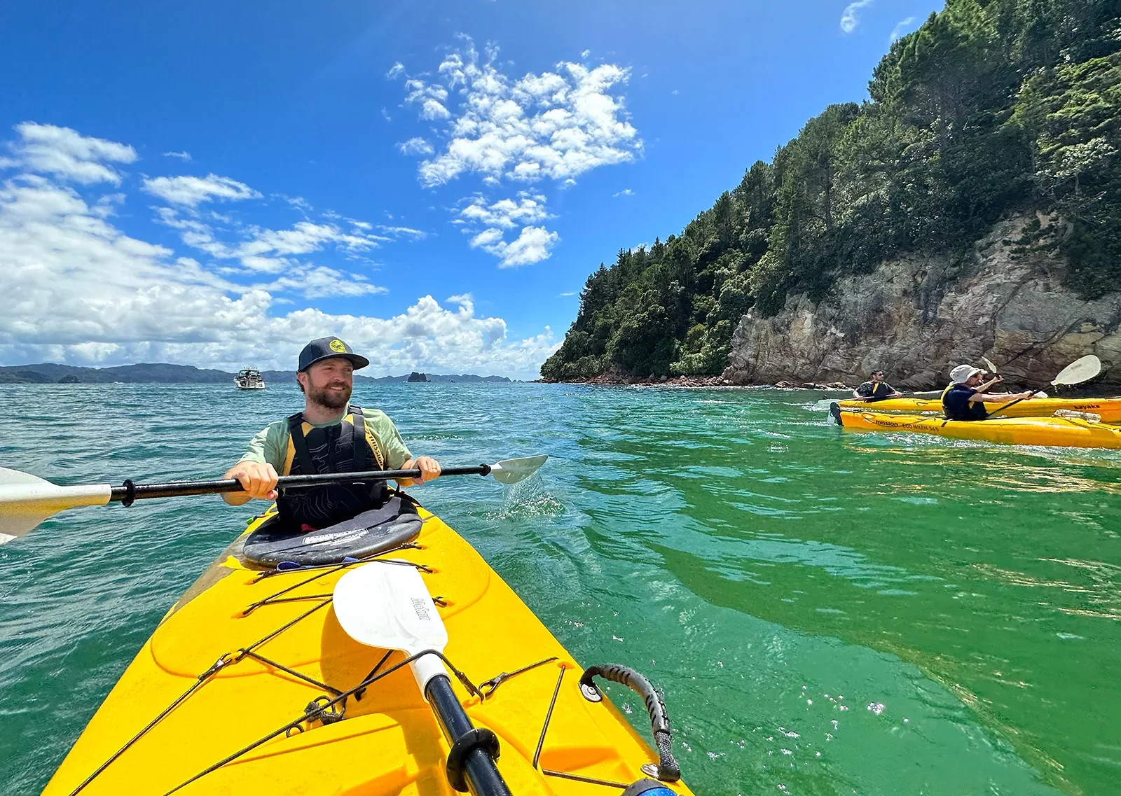 Kayaking in a bay in New Zealand