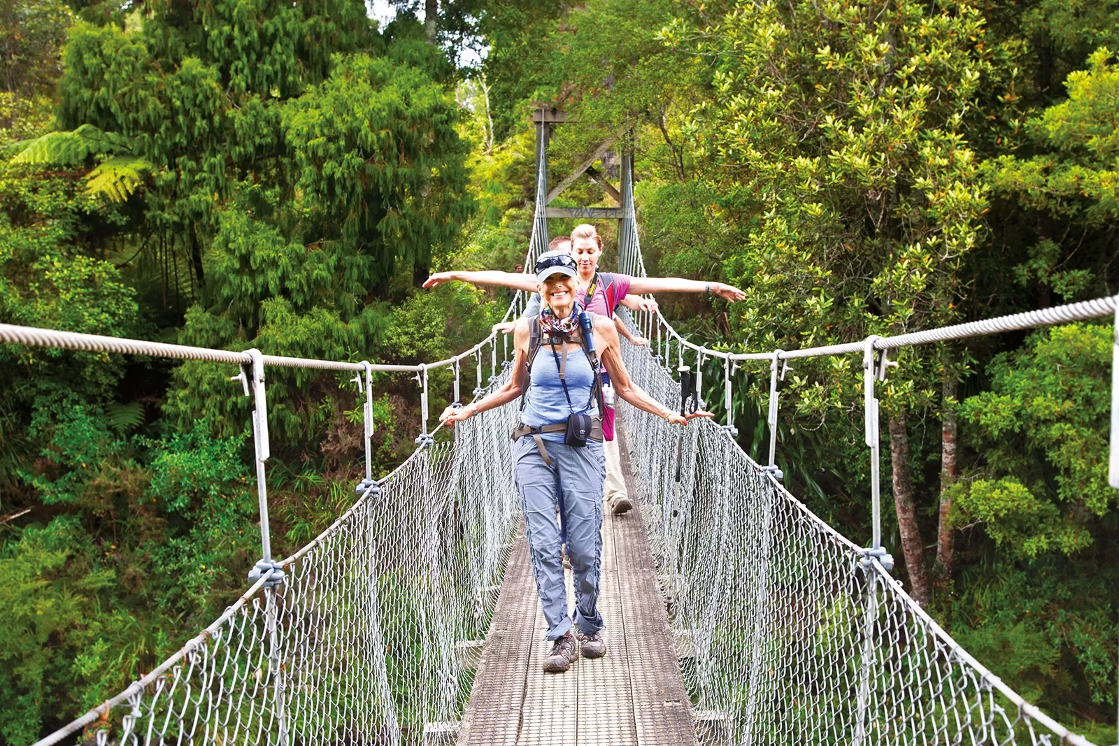 Walking across a bridge in New Zealand
