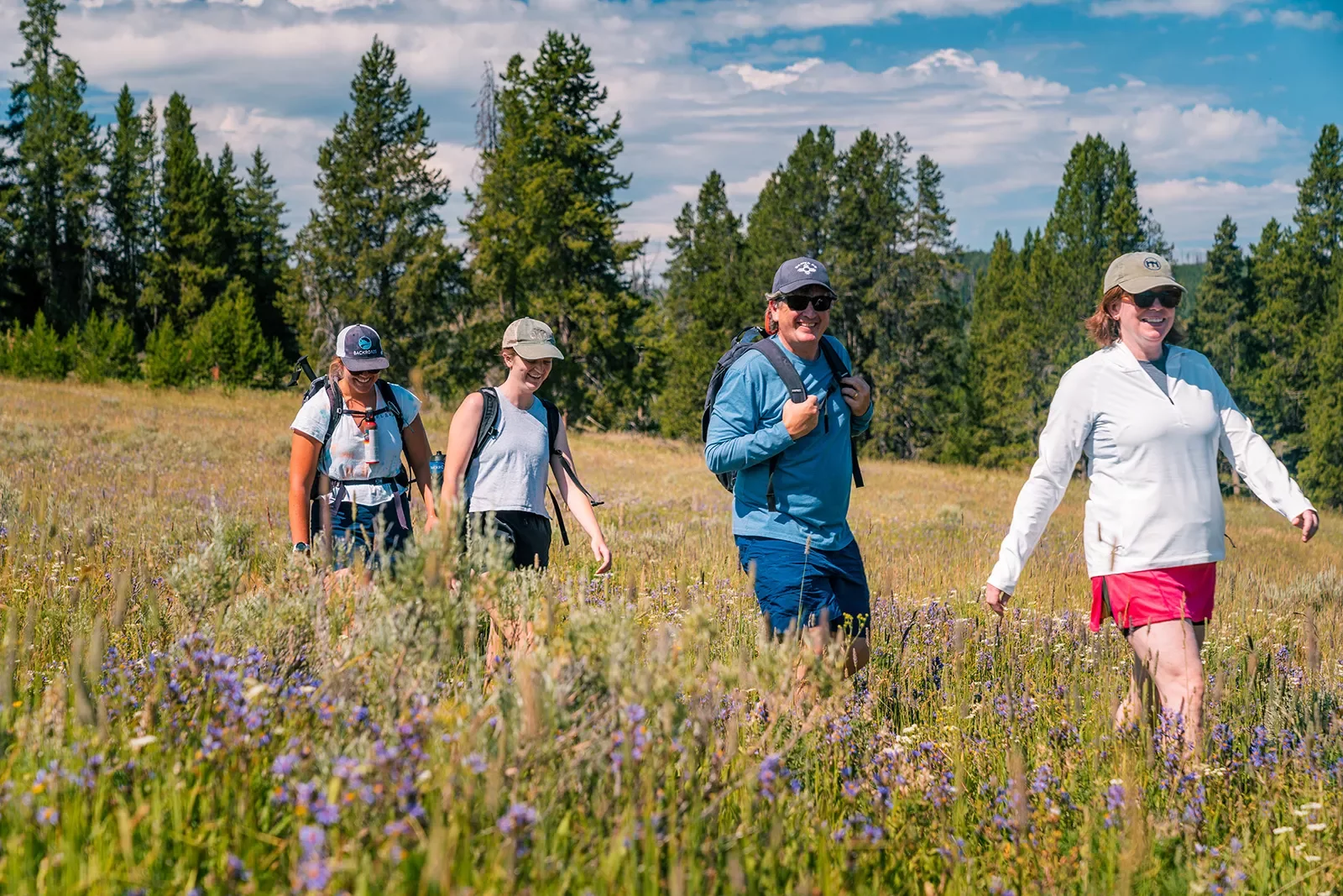 Backroads guests hiking through fields of lavender