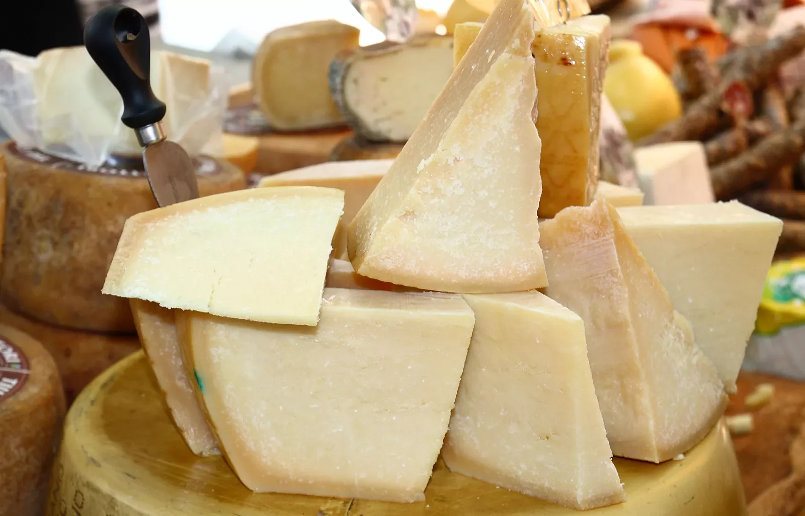 Shot of parmigiano cheese slices.