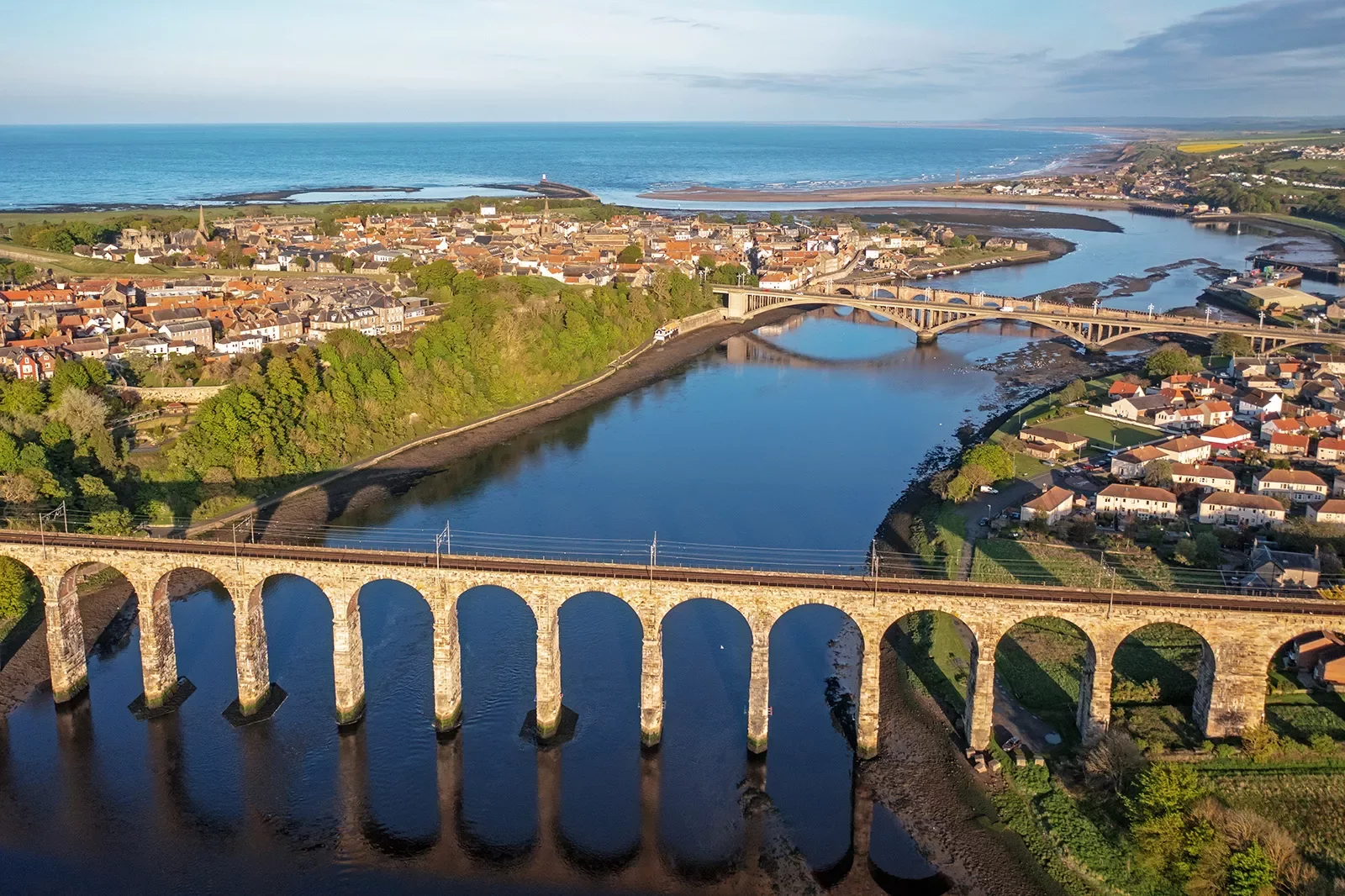 River Train Bridge Coastal Town Scotland