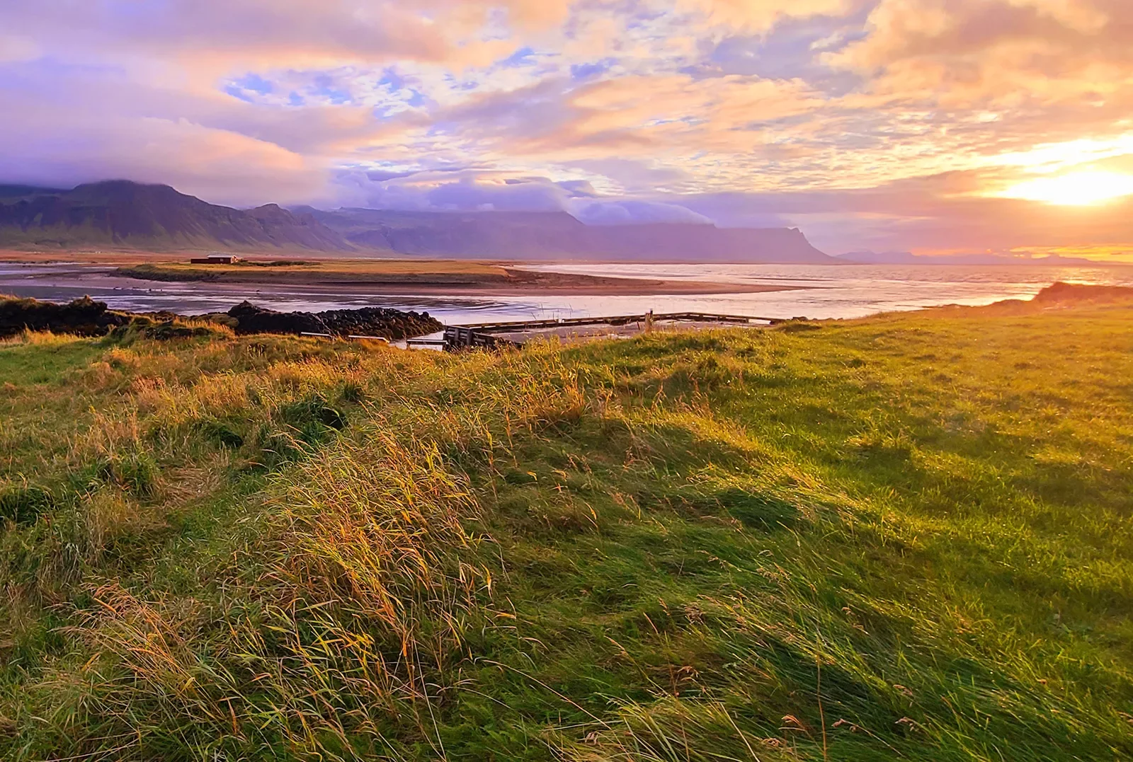 Icelandic landscape at sunset.