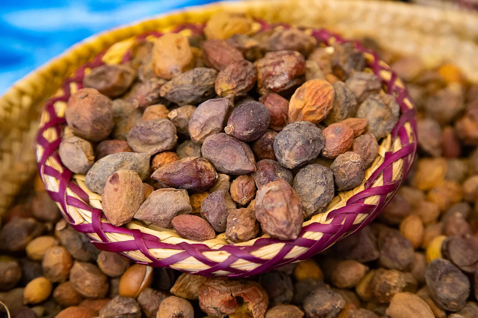 Close-up of drying almonds.