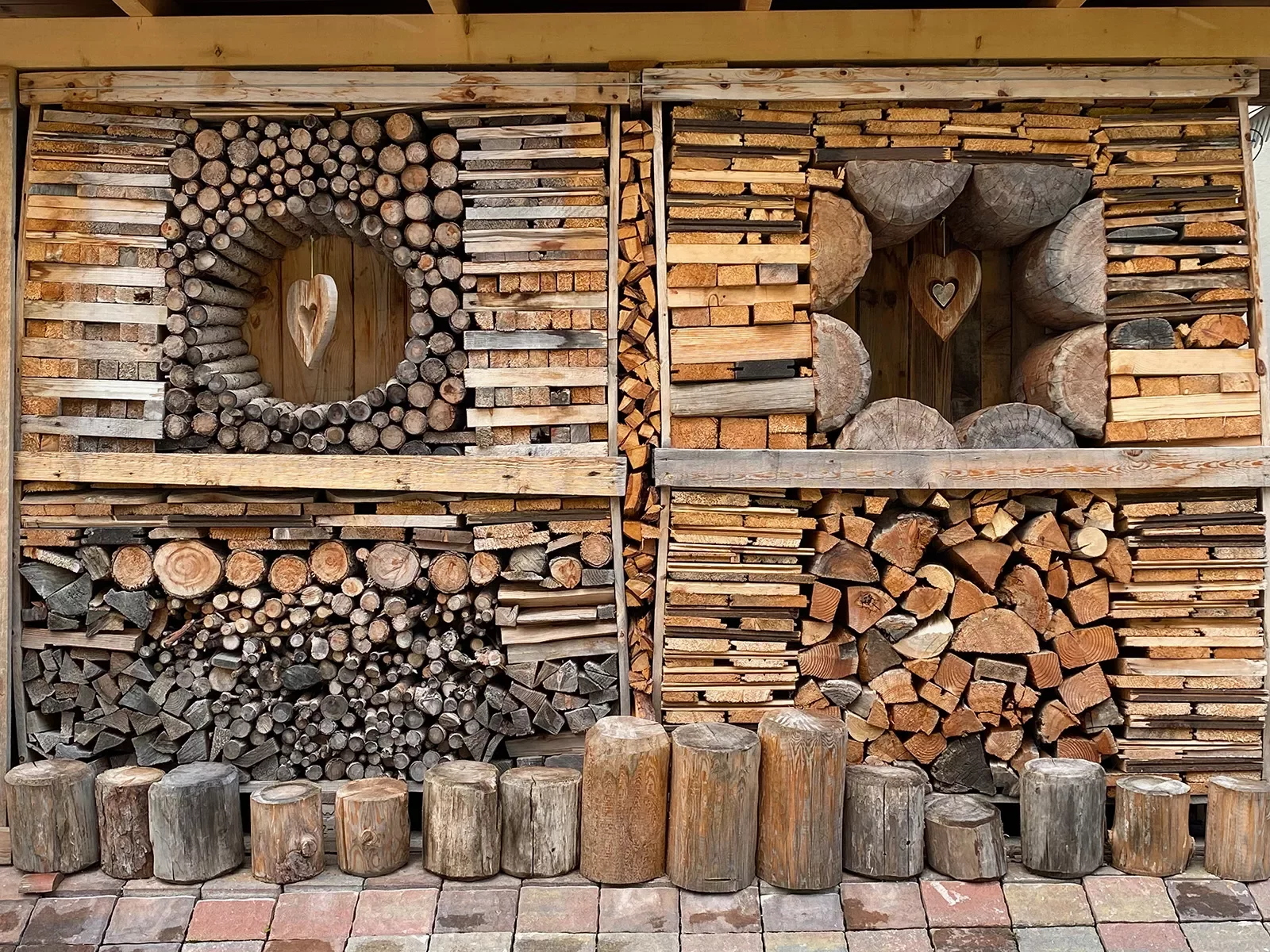 firewood stacked in patterns