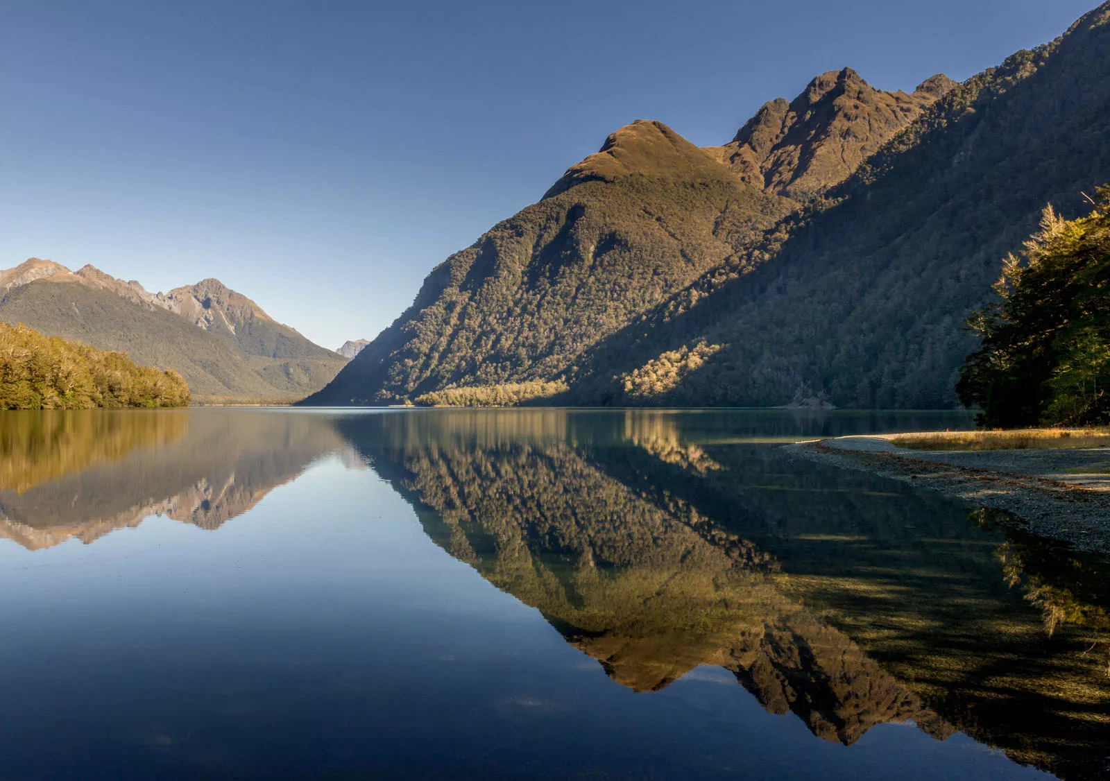 Large lake with mountains in the background