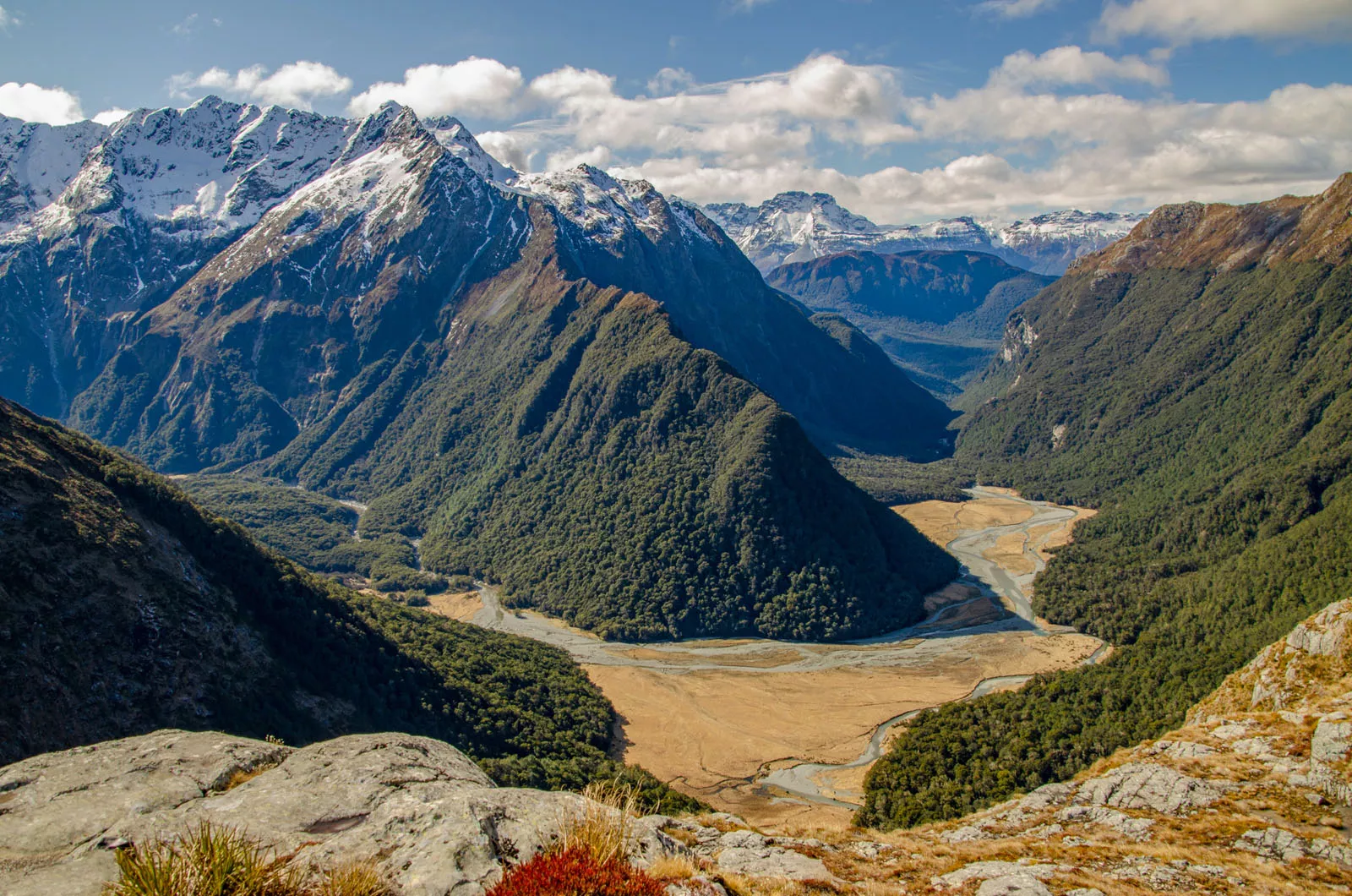 Large valley with mountains in the background