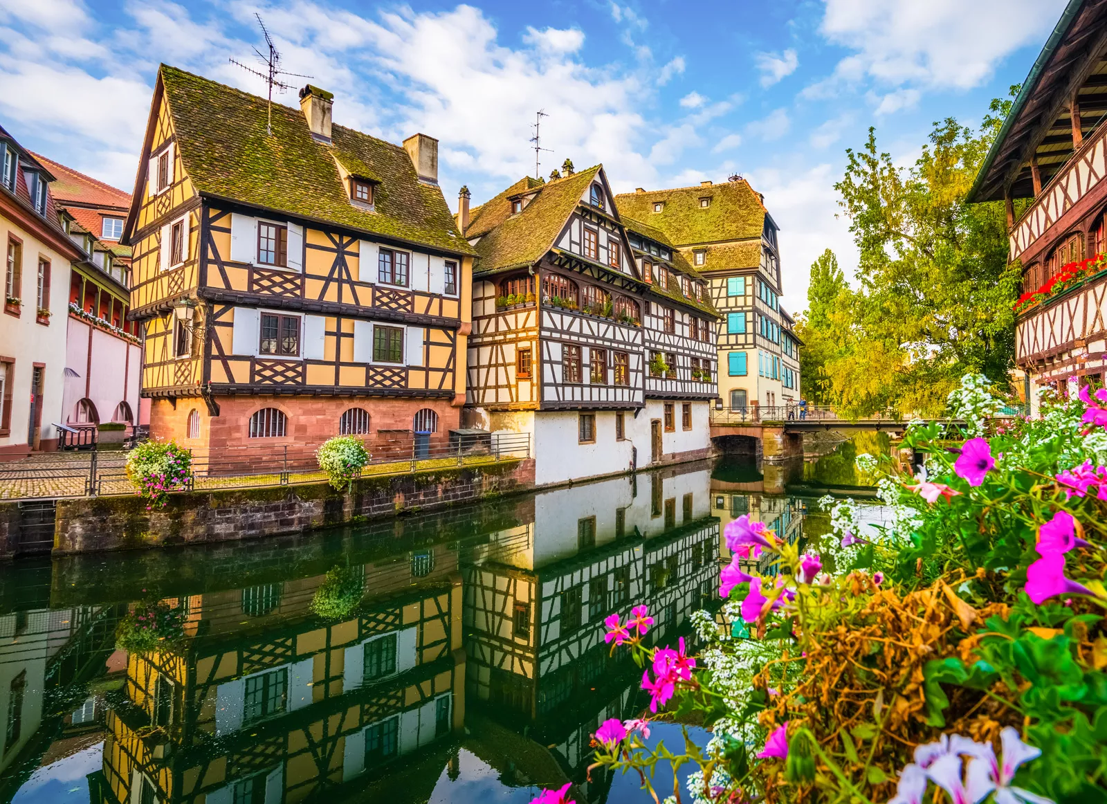 European-style houses in a row by a river canal