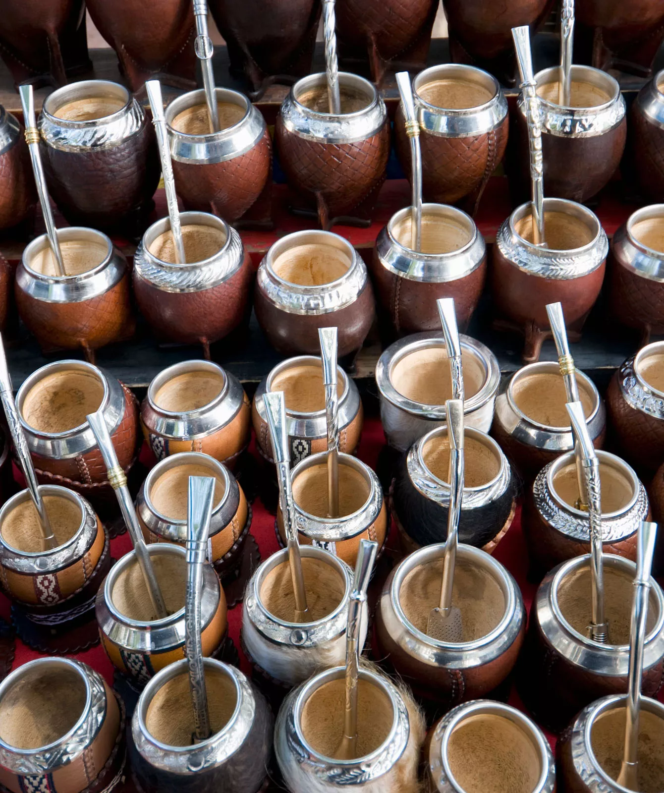 Cluster of mate cups with metal straws