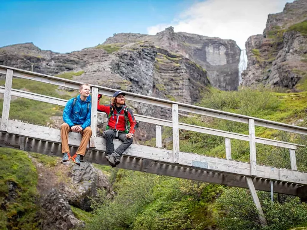 Iceland Ocean Cruise Walking & Hiking Tour - Hikers on bridge