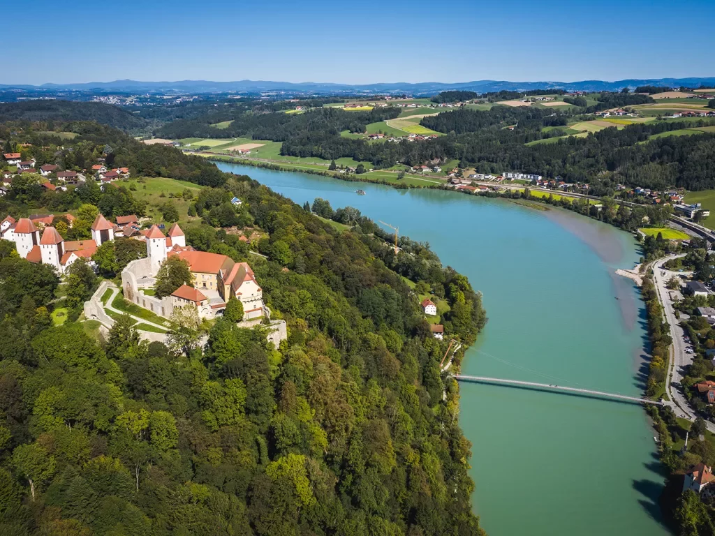 Aerial view of the Danube River.
